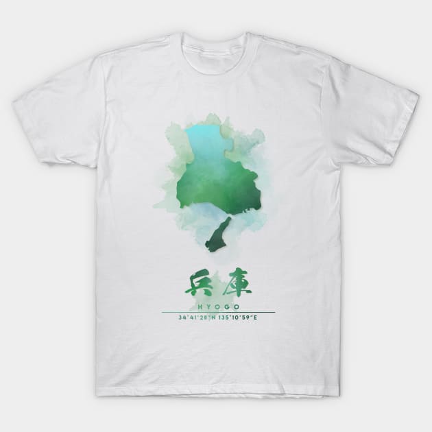 Hyogo Japan Watercolor Map Art T-Shirt by Takeda_Art